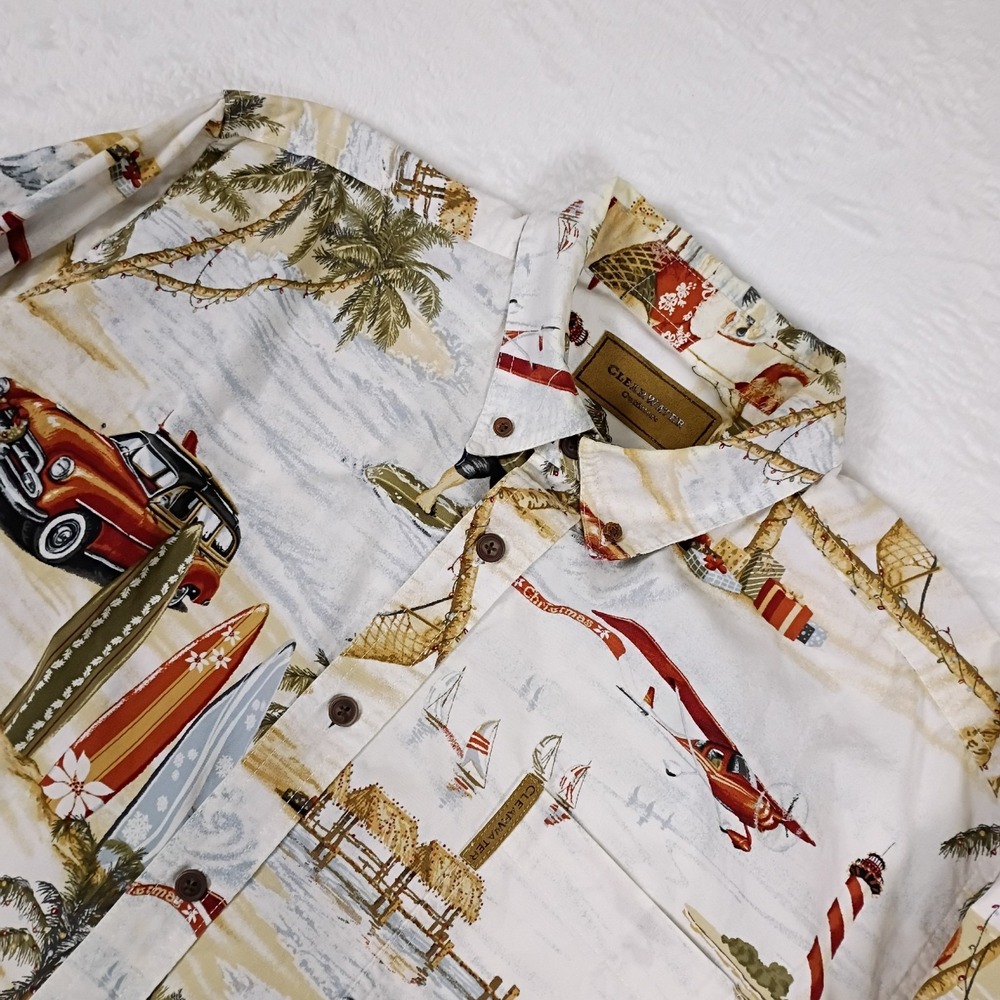ClearWater Outfitters Men's L Button Down Long Sleeve Shirt Santa Christmas Surf